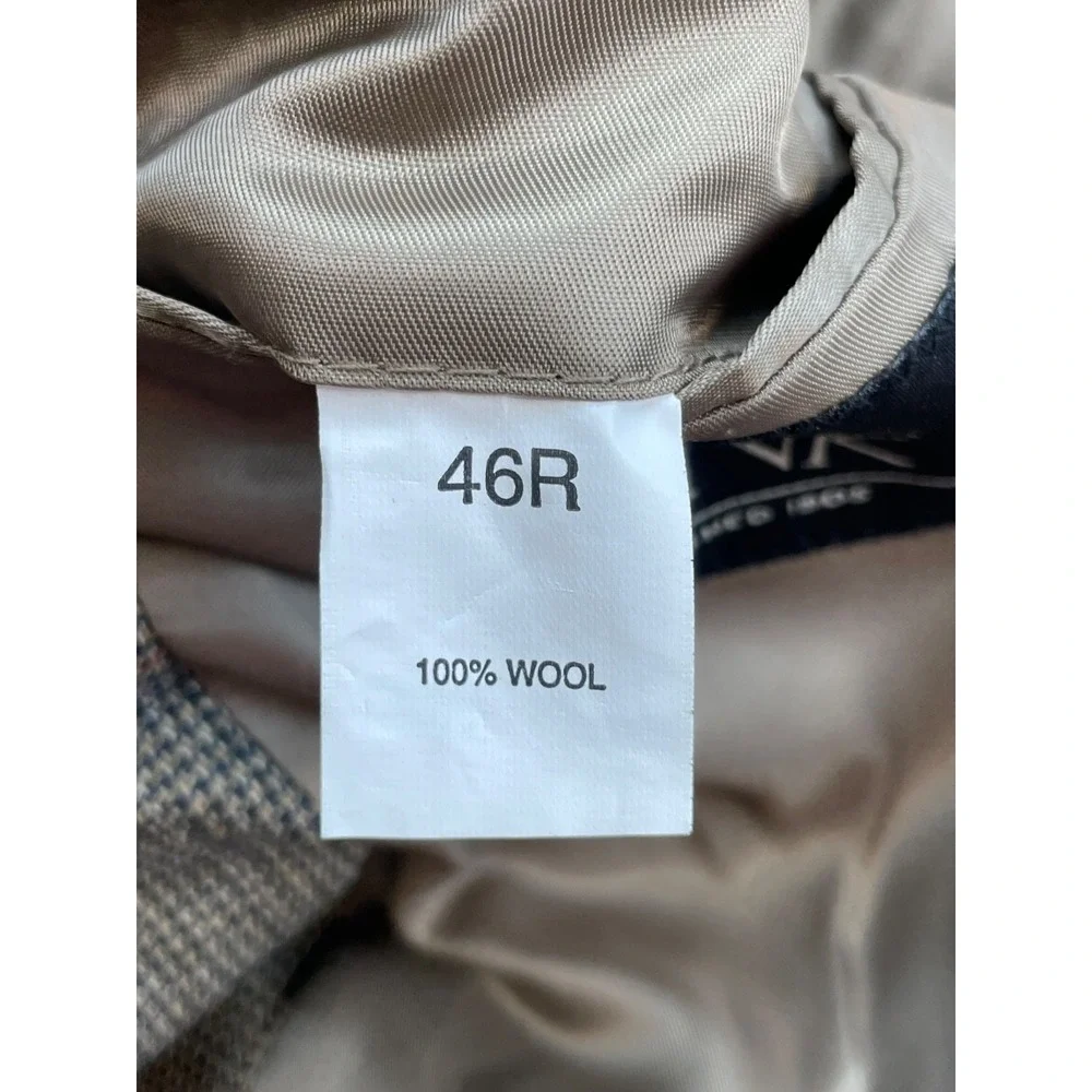 Jos A Bank Blazer Mens 46R Windowpane Houndstooth 100% Wool Single Breast